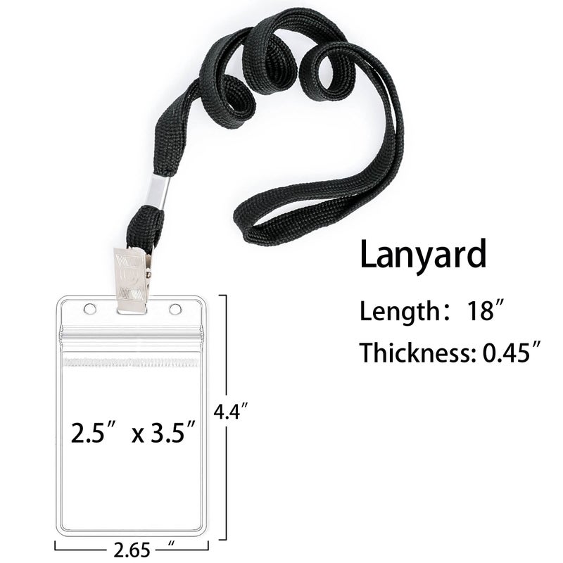 LOCONHA 100Pcs Clear Plastic Name Tags Badge ID Card Holders and 100Pcs Black Lanyards with Clip (Black) - Image 2